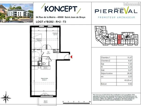 Appartement 3 pièces 63 m² 