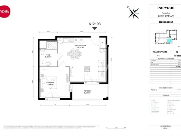Appartement 2 pièces 42 m² 