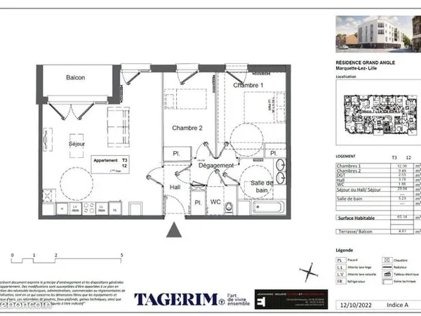 Appartement 3 pièces 65 m² 