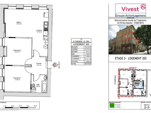 Appartement 3 pièces 59 m² 