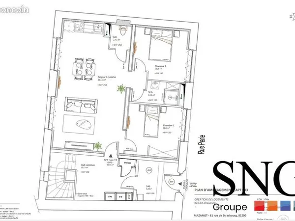 Appartement 3 pièces 62 m² 