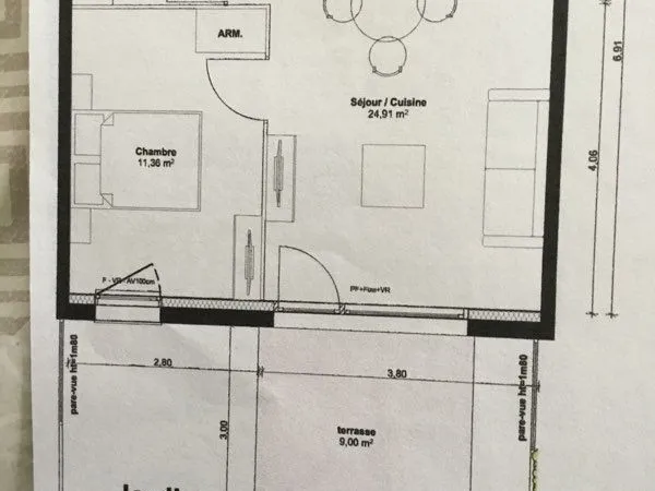 Location appartement 2 pièces Rez de jardin ,parking sous sol 