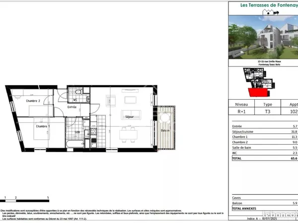 Appartement 3 pièces 66 m² 