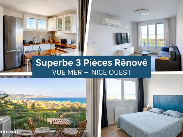 Location meublée - Superbe 3 pièces rénové - Vue mer exceptionnelle - Nice Ouest 