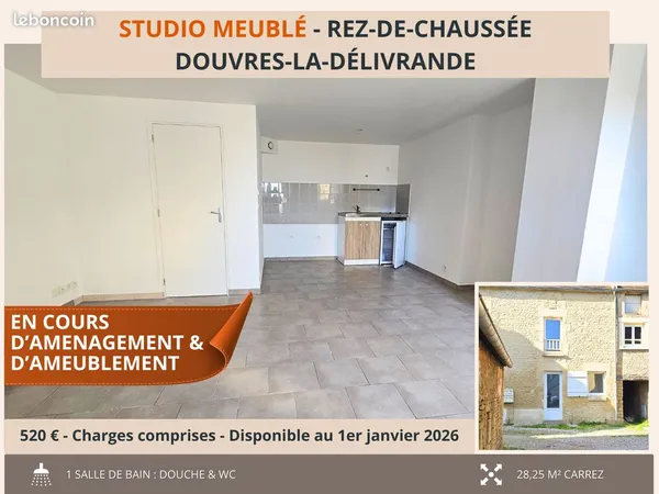 Studio meublé rénové 28 m² - disponible 1er janvier - Douvres-la-Délivrande 