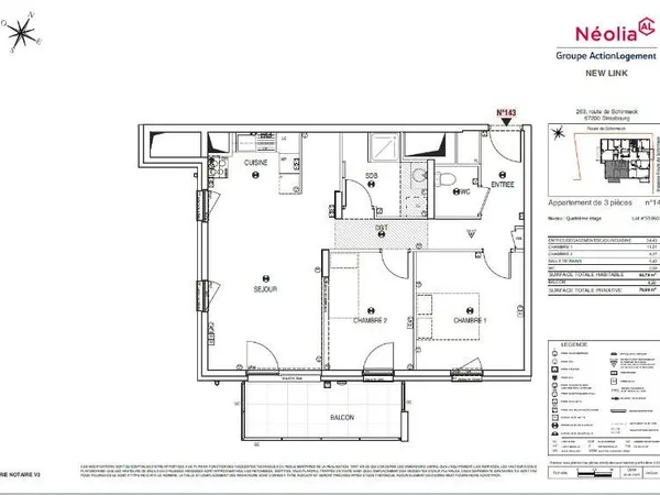 Appartement 3 pièces 62 m² 