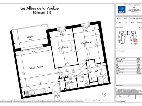 Appartement 3 pièces 63 m² 