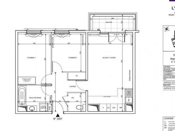 Appartement 3 pièces 59 m² 