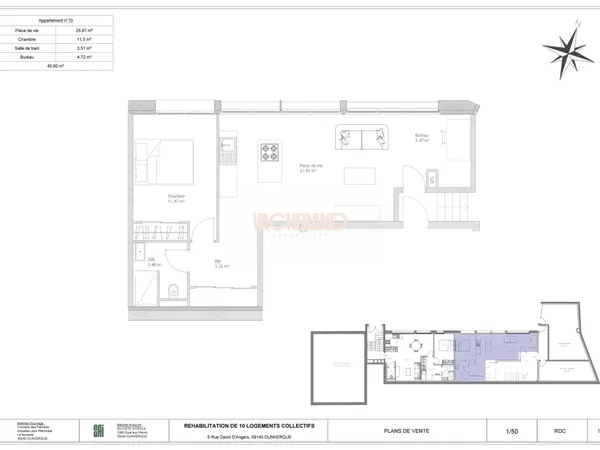 Appartement 2 pièces 45 m² 
