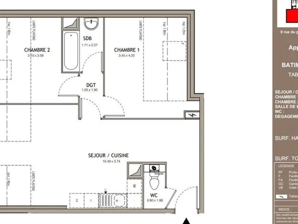 Appartement 3 pièces 57 m² 