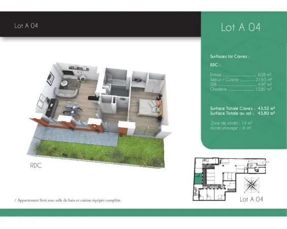 Appartement 2 pièces 43 m² 