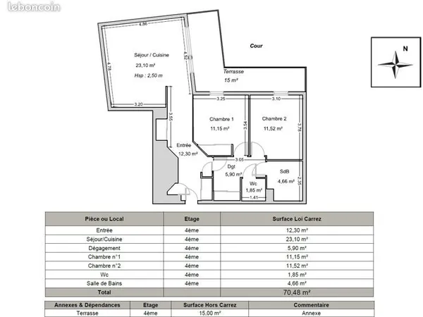 Appartement 2 pièces 71 m² 