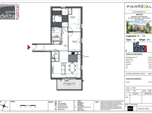 Appartement 4 pièces 80 m² 