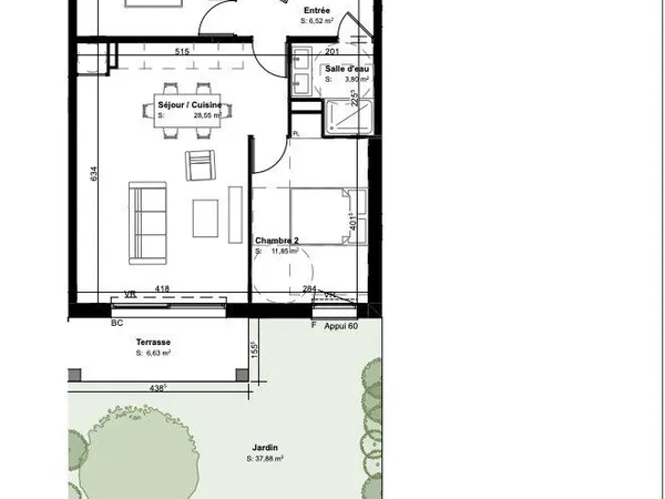 Appartement 3 pièces 63 m² 
