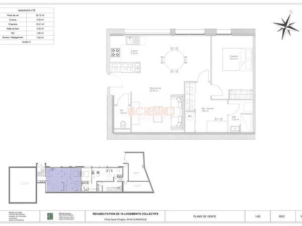 Appartement 3 pièces 55 m² 