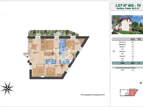Appartement T4 avec petit extérieur (Plateau à aménager), Montchat Bazin, Lyon 3ème (69003) 