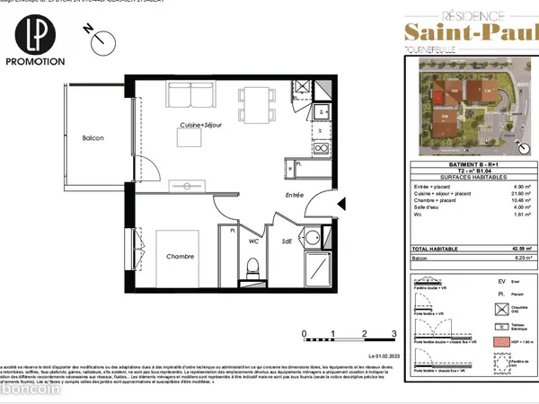 Appartement 2 pièces 43 m² 
