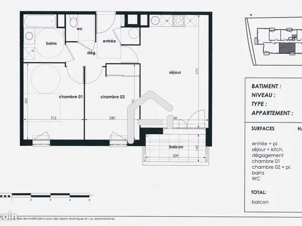 Appartement 3 pièces 56 m² 