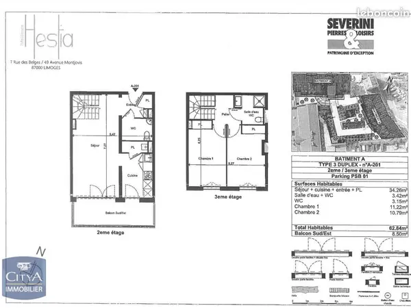 Appartement 3 pièces 62 m² 