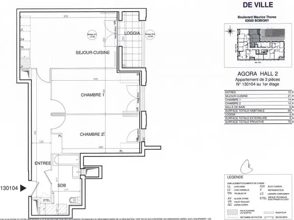 Appartement 3 pièces 66 m² 