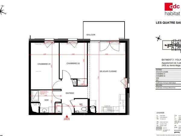 Appartement 3 pièces 66 m² 