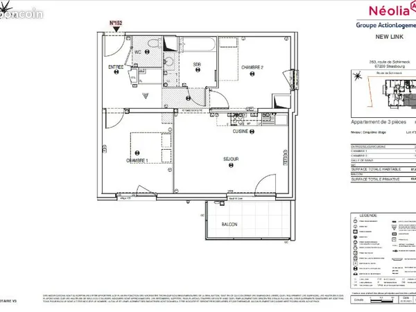 Appartement 3 pièces 57 m² 