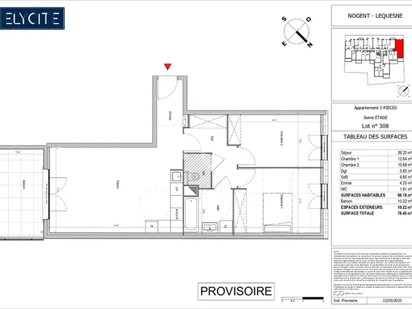 Appartement 3 pièces 66 m² 
