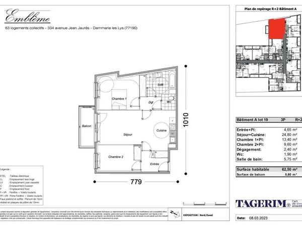 Appartement 3 pièces 62 m² 