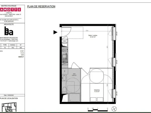 Appartement 2 pièces 38 m² 