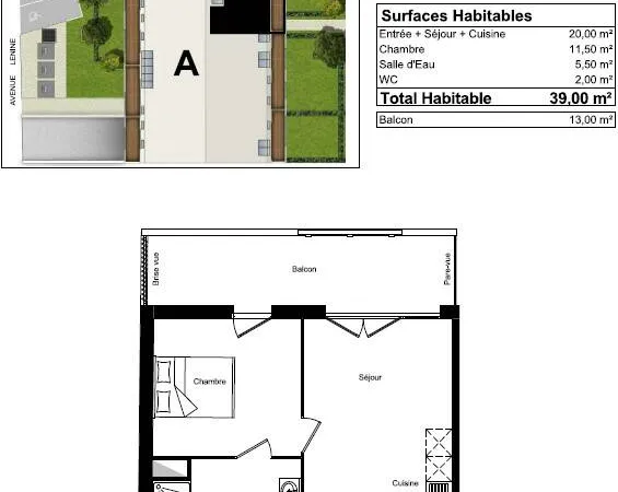 Appartement 2 pièces 39 m² 