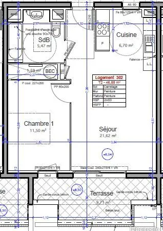 Appartement 2 pièces 47 m² 