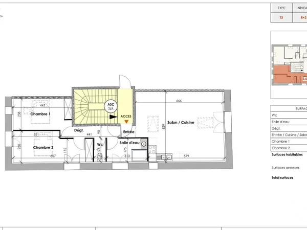 Appartement 3 pièces 69 m² 