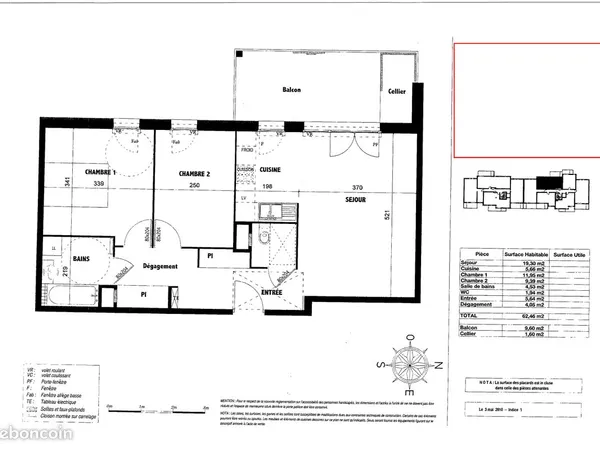 Appartement 3 pièces 62 m2 avec 2 garages 