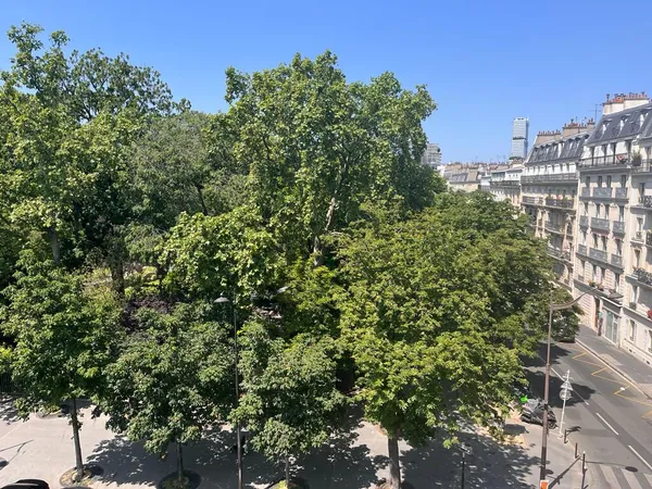 Dernier étage plongeant sur le Square des Batignolles 