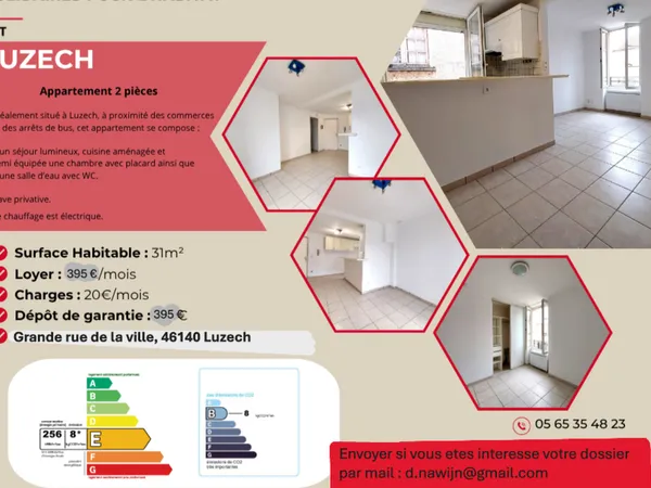 Appartement 31 m2 à LUZECH, 15 min. de CAHORS 