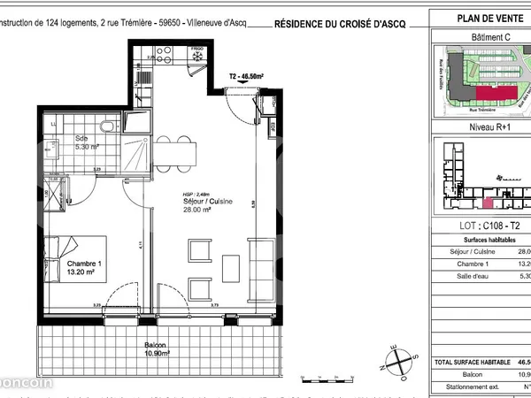 Appartement 2 pièces 46 m² 