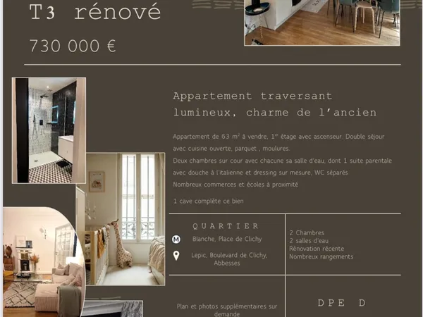 Vends appartement traversant de caractère 