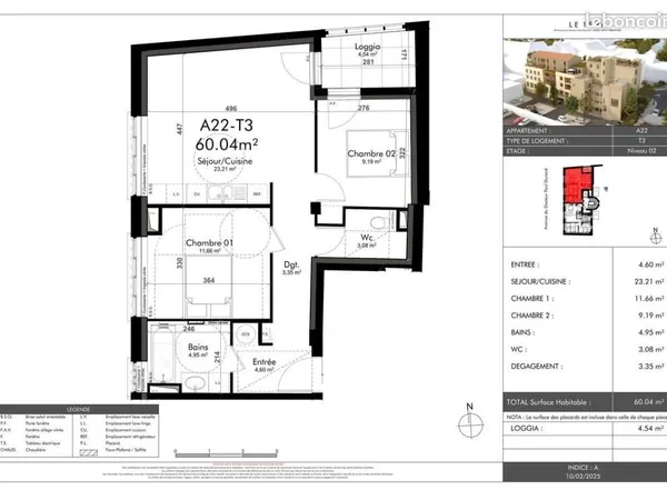 Appartement 3 pièces 60 m² 