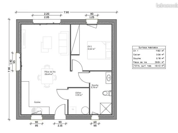 Maison 2 pièces 49 m² 