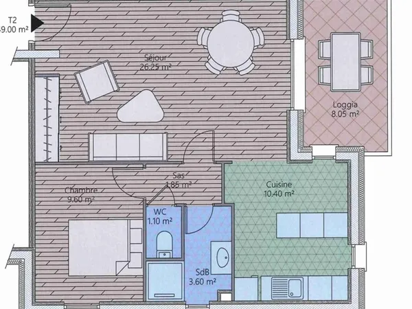 Appartement 2 pièces 49 m² 