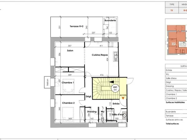 Appartement 3 pièces 69 m² 