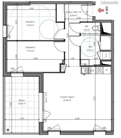 Appartement 3 pièces 66 m² 