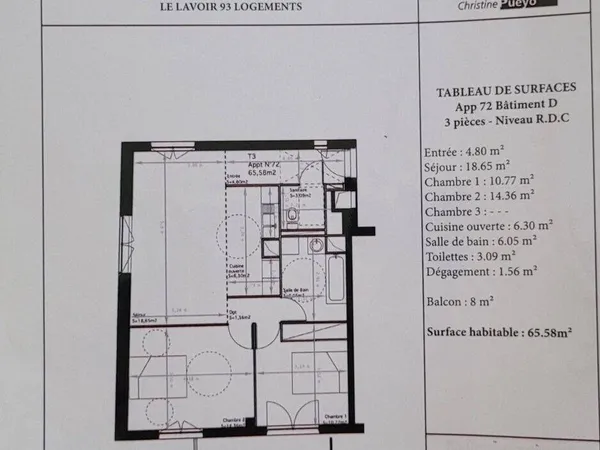 Appartement 3 pièces 65 m² 