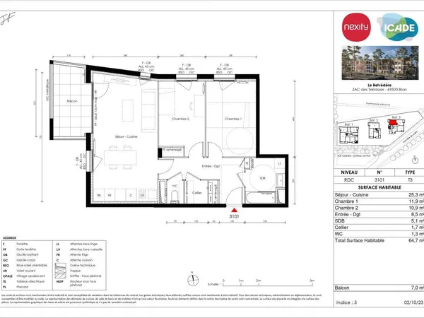 Appartement 3 pièces 65 m² 