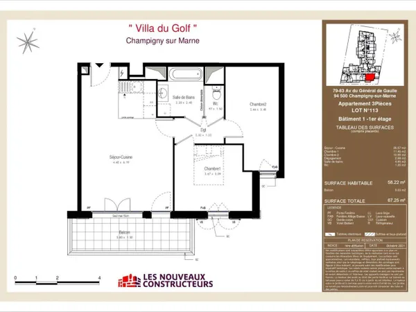 Appartement 3 pièces 58 m² 