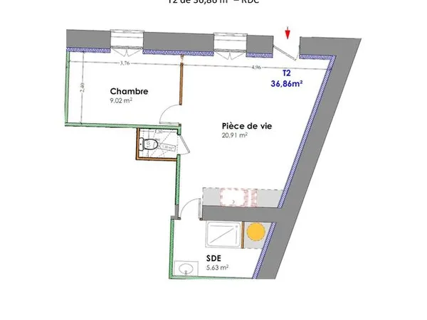 Appartement 2 pièces 36 m² 