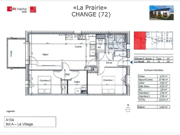 Appartement 3 pièces 65 m² 