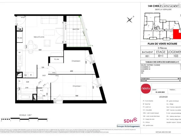 Appartement 3 pièces 64 m² 