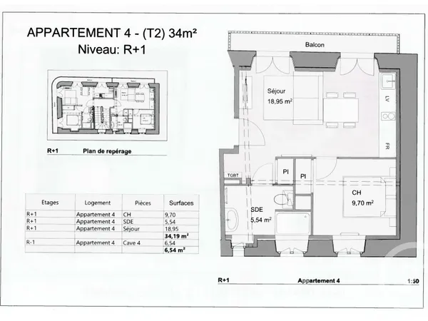 Appartement 2 pièces 34 m² 