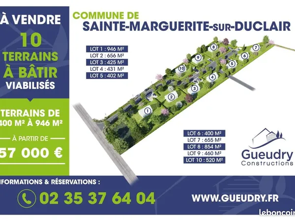 Terrain 405 m² Sainte Marguerite Sur Duclair 